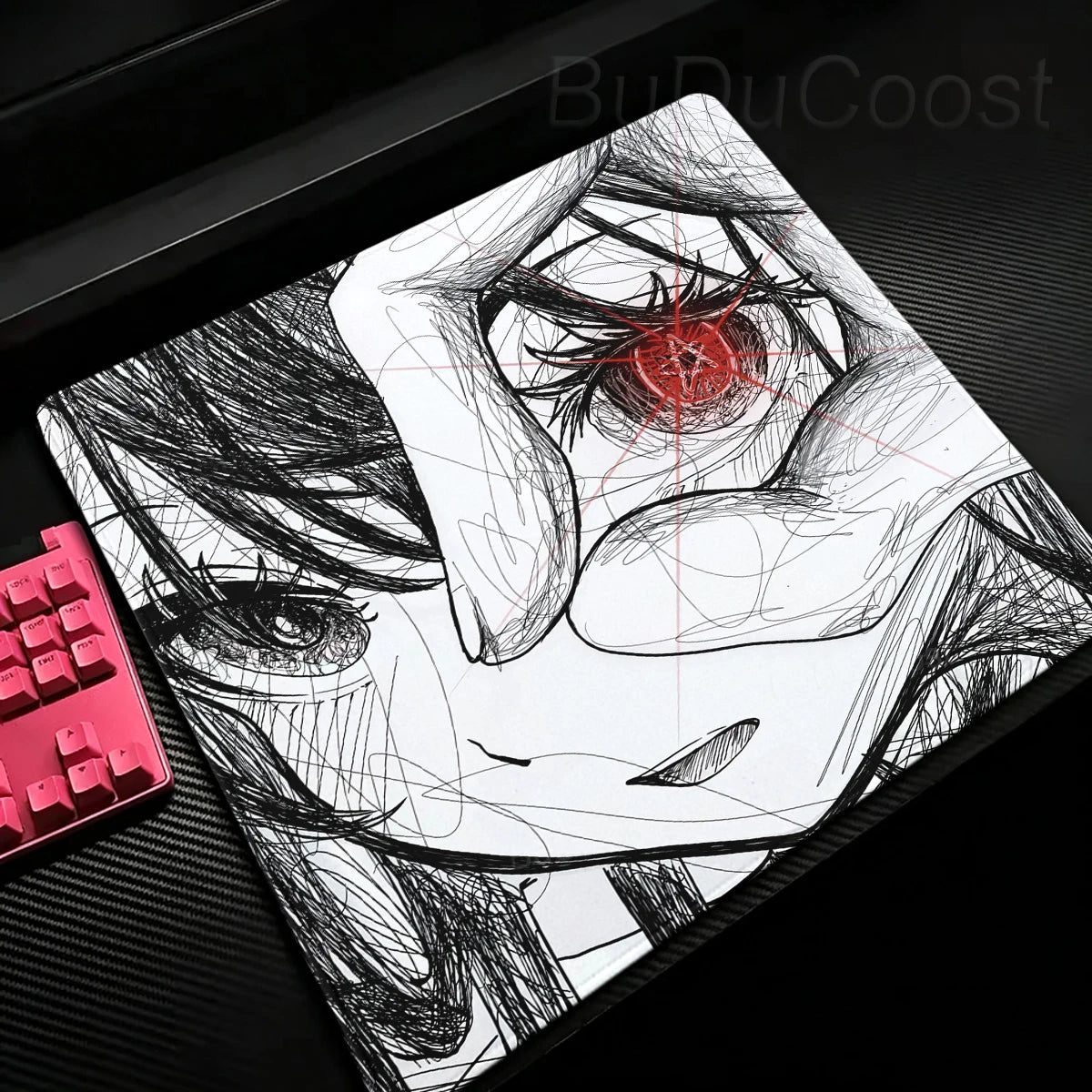 Black & Red Anime Gaming Mouse Pad – Speed E-Sports Desk Mat