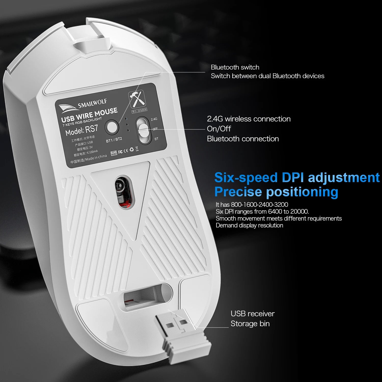 SMAILWOLF RS7 Wireless Gaming Mouse – 20K DPI