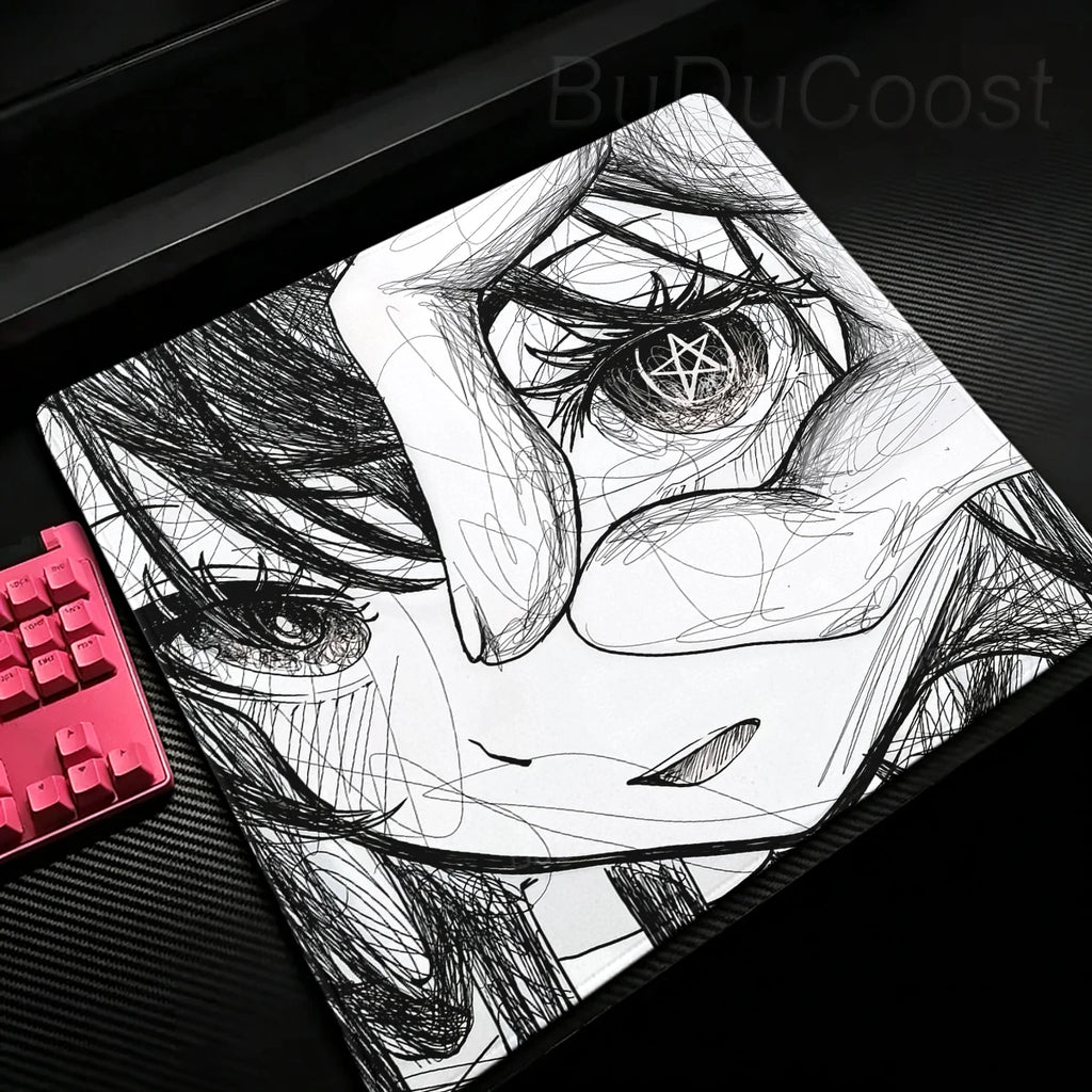 Black & Red Anime Gaming Mouse Pad – Speed E-Sports Desk Mat