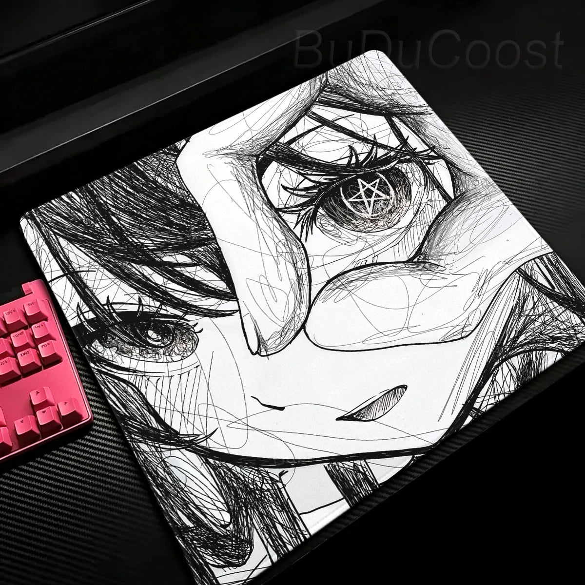 Black & Red Anime Gaming Mouse Pad – Speed E-Sports Desk Mat