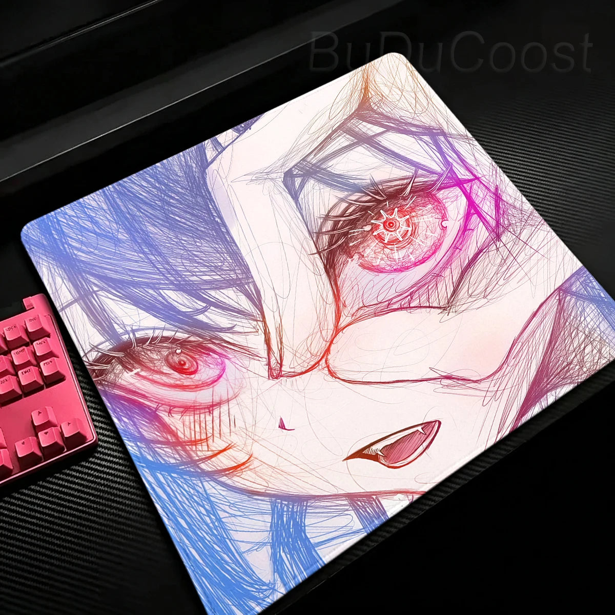 Black & Red Anime Gaming Mouse Pad – Speed E-Sports Desk Mat